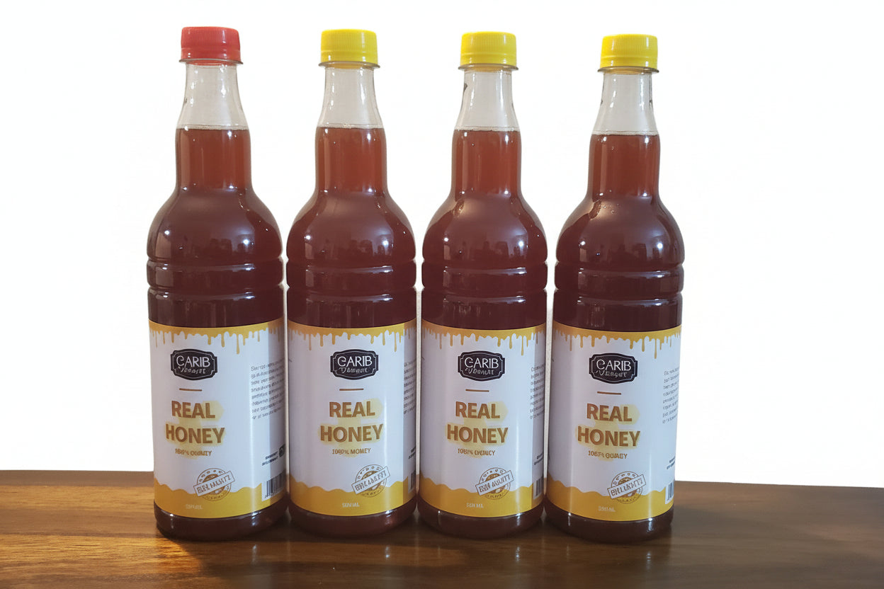 Carib Delight Raw Premium Jamaican Honey  Family Size Bundle( 4 Honeys), 750ml, Organic, Unpasteurized, Genuine Jamaican Honey (Large)